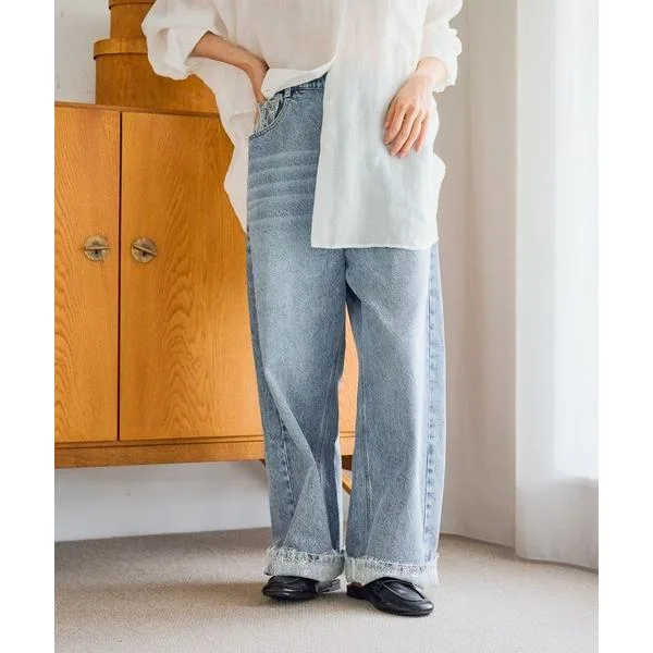 ジーンズ デニム デニムパンツ アソートレースストレートパンツ「プチ・プラスサイズあり」 レディース