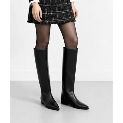 ロング ブーツ ワイドシャフト フラット ロングブーツ レディース