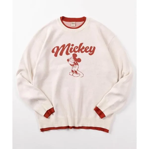 ニット セーター 「71」「Disney/ディズニー」フェイクレイヤード 配色 ダブルジャガード ニット/クルーネック/ユニセックス/レディース/メンズ