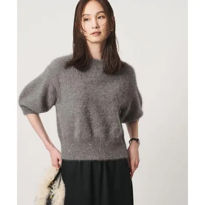 ニット セーター フォックスカシミヤ パフスリーブ スパンコール ニット レディース