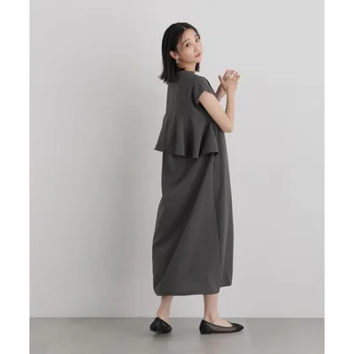 ワンピース 半袖 リネンタッチバックフレアスキッパーワンピース
