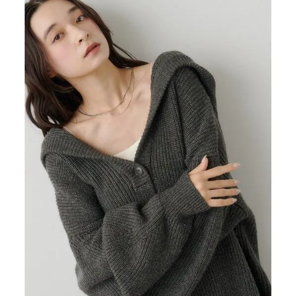 ニット セーター 「注目アイテム/秋服」ボリュームフードニットカーディガン レディース