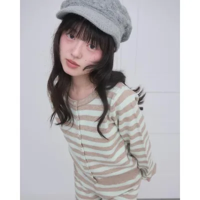 カーディガン One-point stripe knit cardigan/ ワンポイントボーダーニットカーディガン レディース