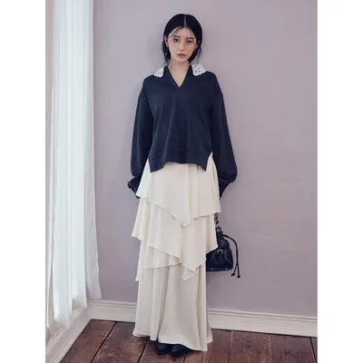 ロング スカート アシメサテンティアードスカート