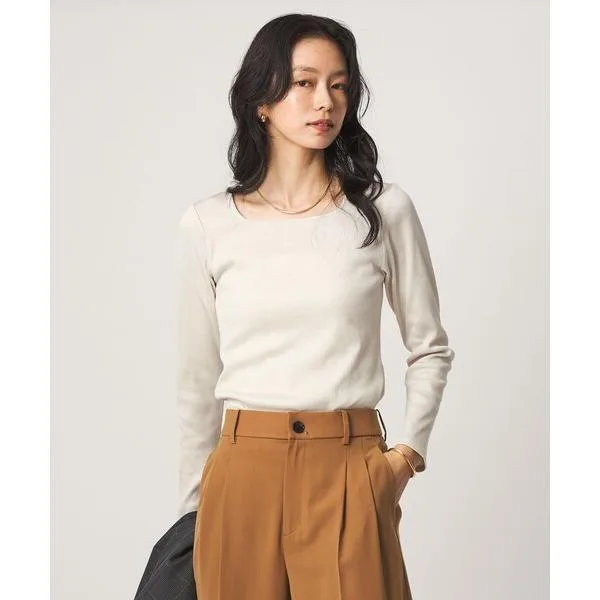 เสื้อยืดคอเหลี่ยม Bright Rib Square Neck Long Sleeve Cut and Sewn Women's