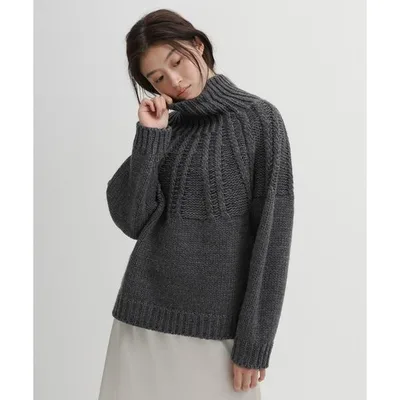 タートルネック ニット セーター ミックスケーブルハイネックニット レディース