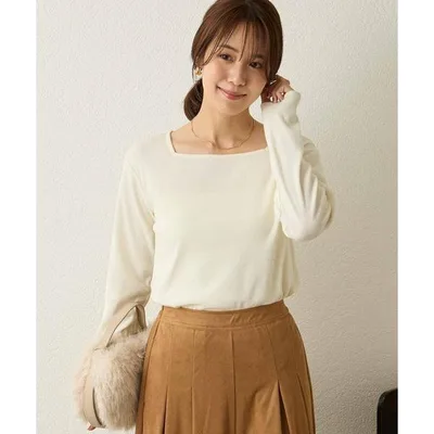 tシャツ 「Aunely」美デコルテソフトリブ2WAYスクエアーネックプルオーバー「YOSOOIシリーズ」 レディース