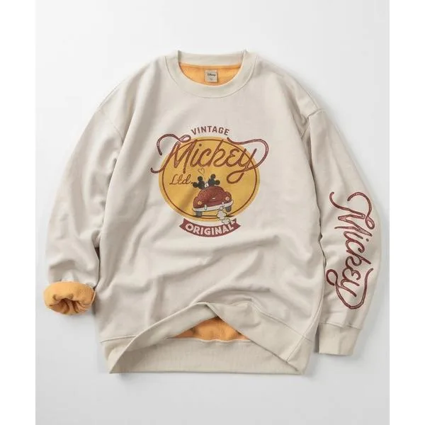 トレーナー スウェット 裏起毛 「71」「Disney/ディズニー」 ミッキーマウス 裏配色 レトロプリント クルーネック アメカジ スウェット/オーバーサイズ/古…