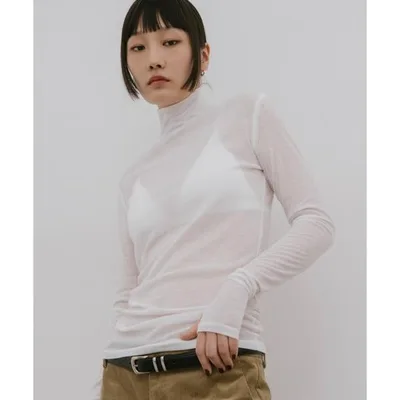 tシャツ シアーハイネックロングスリーブTEE レディース