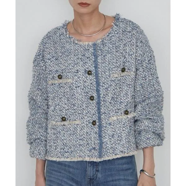 ジャケット ノーカラージャケット ツイードジャケット 秋服 レディース