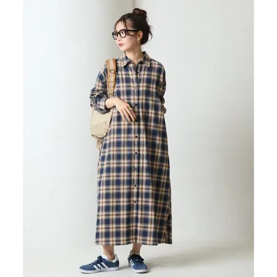 ワンピース 限定展開 ネルチェック ビッグ シャツ ワンピース