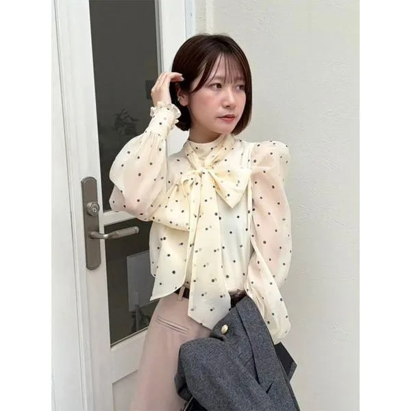 ブラウス シャツ オーガンザボウタイブラウス レディース