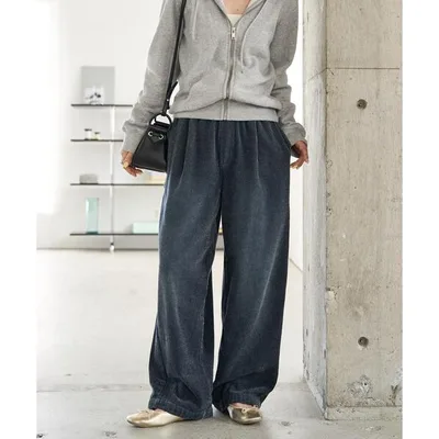 ワイドパンツ ジーンズ デニム デニムパンツ 限定展開 シェニール デニム 微起毛 イージー パンツ レディース