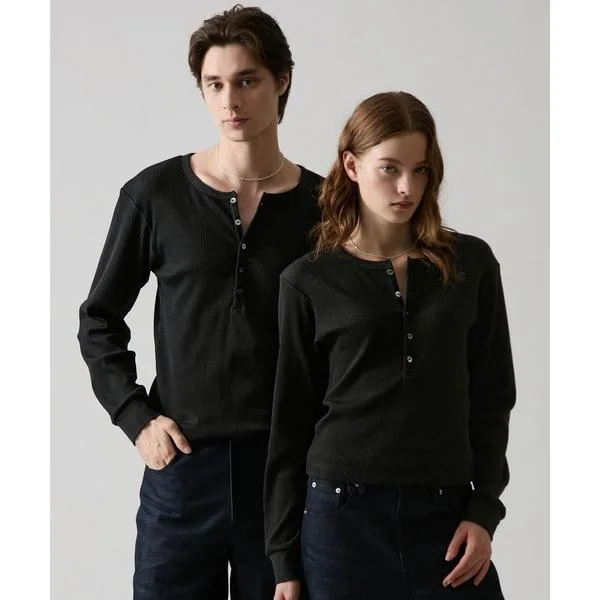 ヘンリーネック tシャツ 「CLEL」Giza Cotton Ribbed Henley Neck T-shirt / ギザコットンリブヘンリーネックTシャツ メンズ レディース