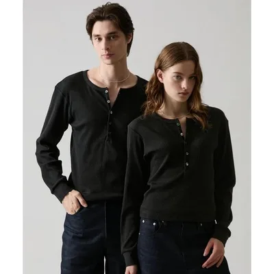 ヘンリーネック tシャツ 「CLEL」Giza Cotton Ribbed Henley Neck T-shirt / ギザコットンリブヘンリーネックTシャツ メンズ レディース
