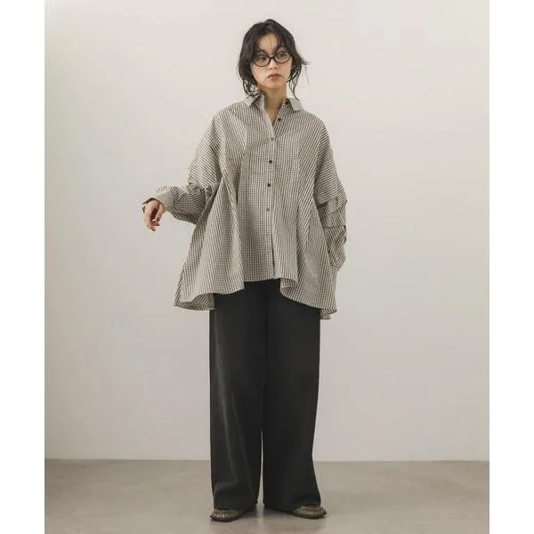 ブラウス シャツ ランダムタックチェックシャツ レディース