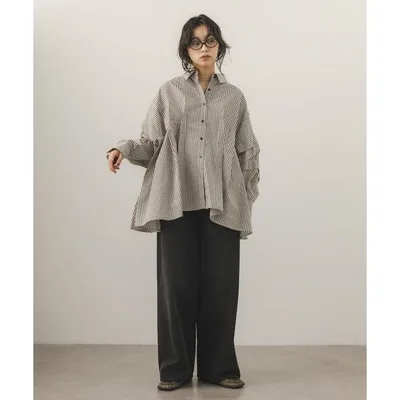 ブラウス シャツ ランダムタックチェックシャツ レディース