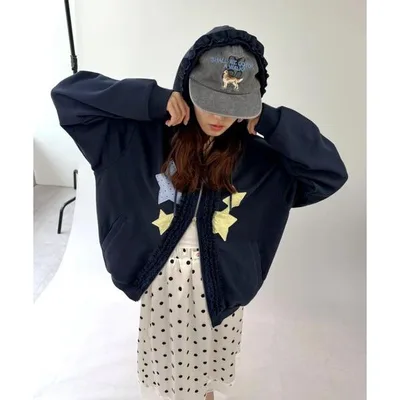 パーカー 「SNSで話題/EC限定カラーあり/新色追加」星柄パッチワークパーカー レディース