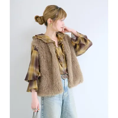 ブラウス シャツ 手洗い可 / SHEER CHECK FRILL ブラウス レディース