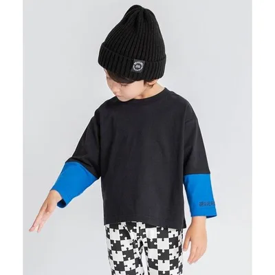 tシャツ 「プチプラ」袖配色切替長袖Tシャツ キッズ 子供服 男の子 女の子