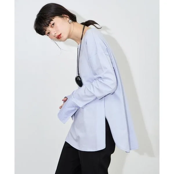 ブラウス シャツ シャツカフスロングスリーブTシャツ レディース