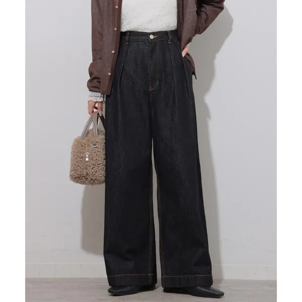 ワイドパンツ パンツ デニムライク2タックワイドパンツ レディース
