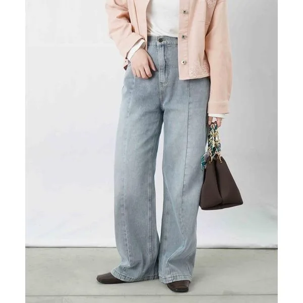 ワイドパンツ ジーンズ デニム デニムパンツ LC/LLL セミフレアデニムパンツ「セットアップ可」 レディース