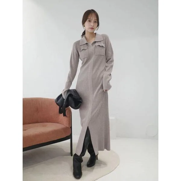 One Piece Flap Pocket Rib Knit Dress