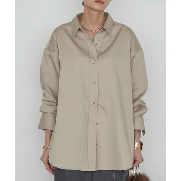 ブラウス シャツ 「着回し力抜群/シワになりにくい」BASICサテンシャツ 秋服 レディース