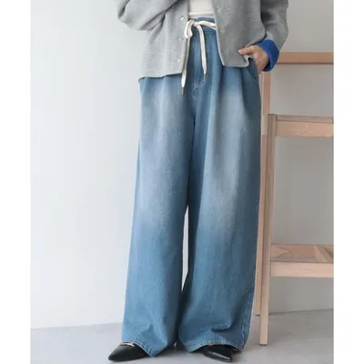 ジーンズ デニム デニムパンツ ワイドストレートイージーデニムパンツ レディース