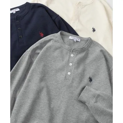 ヘンリーネック tシャツ 「80」「U.S. POLO ASSN./ユーエスポロアッスン」ヘンリーネック サーマル ロンT/ワッフル/長袖/アメカジ/ミリタリー/古着MIX/ユ…