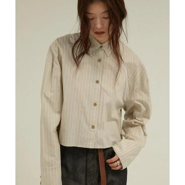 ブラウス シャツ 「 LA PEAU DE GEM 」 stripe cropped shirt / ストライプクロップドシャツ レディース