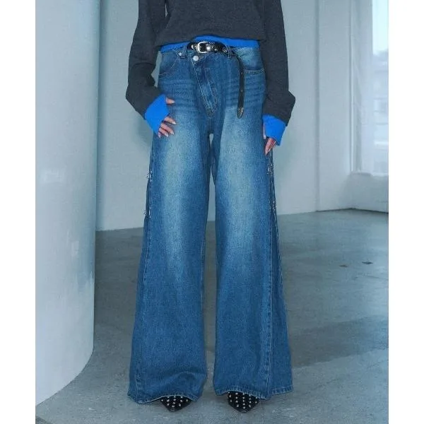 ジーンズ 2way metal detail vintage like flare denim pants / 2ウェイメタルディティールヴィンテージライクフレアデニムパンツ メンズ レディース