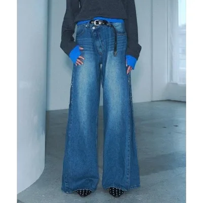 ジーンズ 2way metal detail vintage like flare denim pants / 2ウェイメタルディティールヴィンテージライクフレアデニムパンツ メンズ レディース