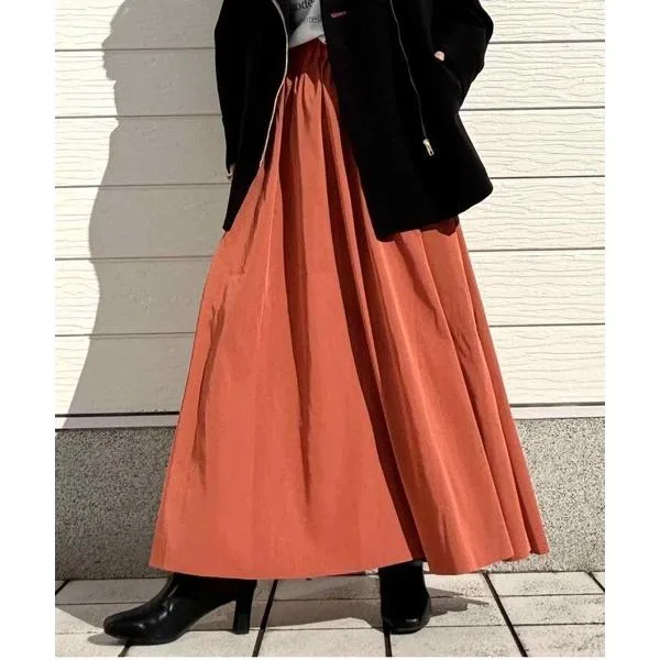 ロング スカート 「着回し抜群」リバーシブルタフタボリュームスカート