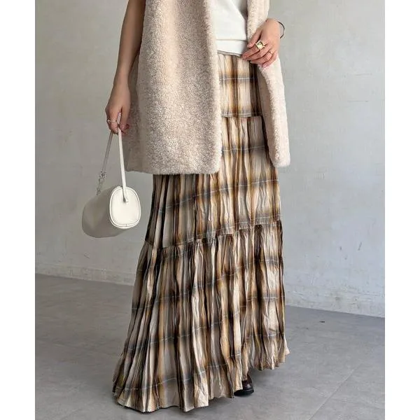 ロング スカート ワッシャーチェックスカート