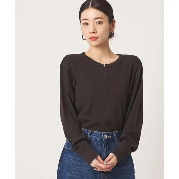 ヘンリーネック tシャツ 「別注」「Hanes×CITEN」ワッフルヘンリートップ レディース