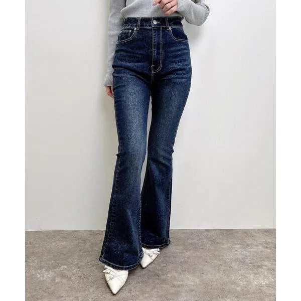 ジーンズ デニム デニムパンツ グリッターラメフレアデニムパンツ レディース