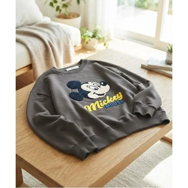トレーナー スウェット 「DISNEY/ディズニー」ミッキー・ミニー・ドナルド・デイジー キャラクター サガラ刺繍 裏毛クルーネックスウェット(WIDEシルエット)