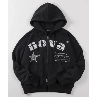 パーカー 「82」「nova」ドット/ボーダー/スター/ダブルジップパーカー/ショート丈/韓国ストリート/ユニセックス/レディス/メンズ メンズ レディース