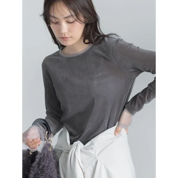 T-shirt flocked tulle tops ladies
