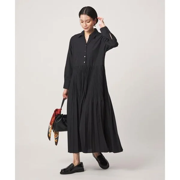 ワンピース 「size SHORT/TALLあり」ワッシャー プリーツ ロングスリーブ ワンピース
