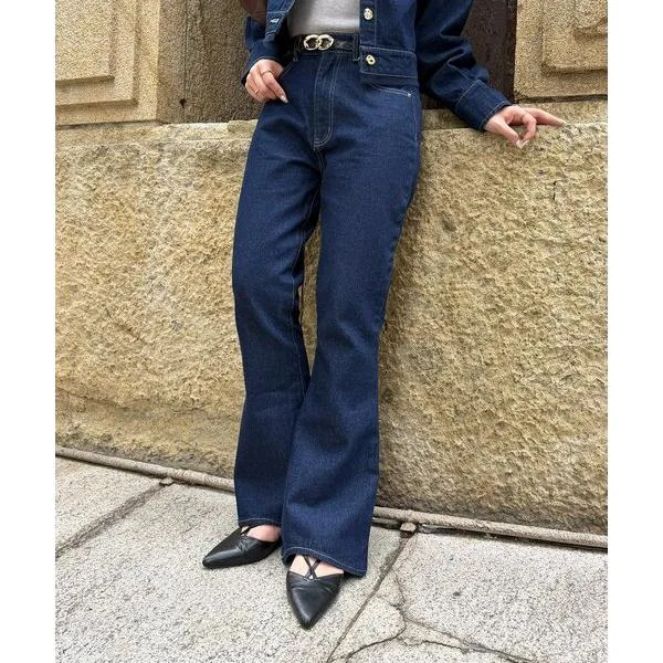 ジーンズ デニム デニムパンツ 裾ウェーブセミフレアデニムパンツ レディース