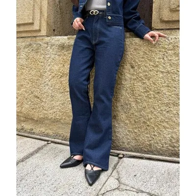ジーンズ デニム デニムパンツ 裾ウェーブセミフレアデニムパンツ レディース