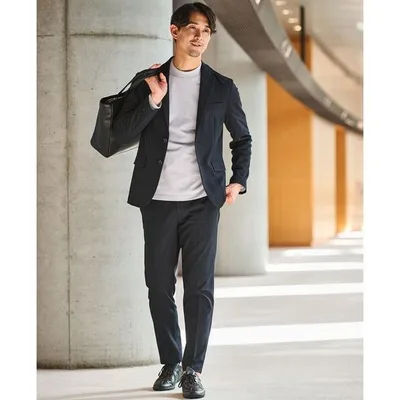 セットアップ 「WEB限定」JUST fit ウールライク ナロー セットアップ ジャケット&パンツ -ストレッチ- メンズ