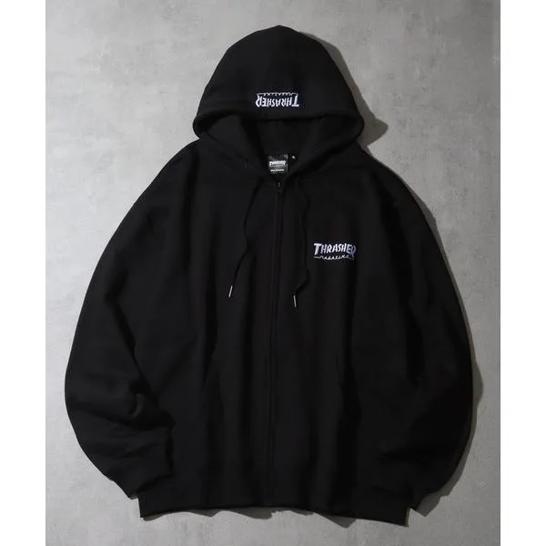 パーカー 裏起毛 「THRASHER/スラッシャー」ワンポイント刺繍 裏起毛 ジップアップパーカー メンズ レディース