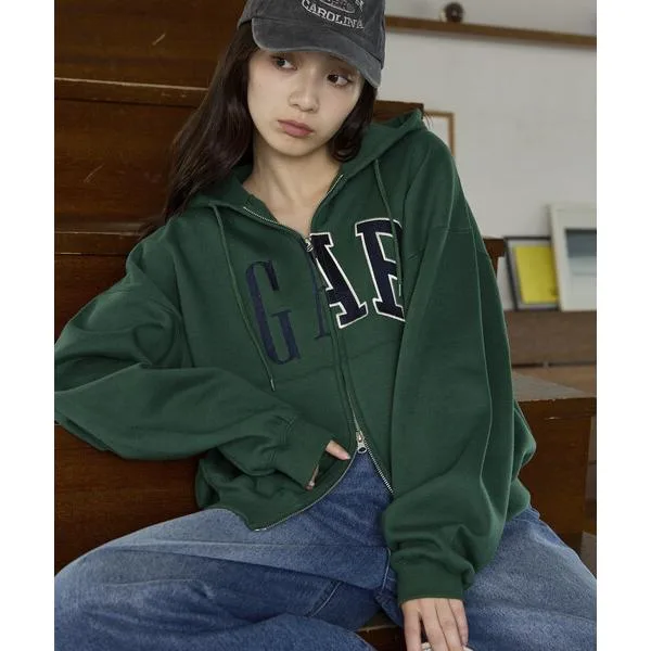 パーカー 裏起毛 PUBLUX × GAP/ギャップ 別注 デザイン ロゴ 裏起毛 フルジップ フーディー/パーカー 限定展開 メンズ レディース