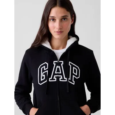 トレーナー スウェット リラックスフィット GAPロゴ 裏ボア ジップアップパーカー レディース