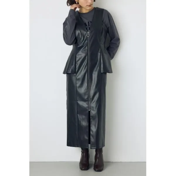 ジャンパースカート 「身長/骨格別着用画像あり」素材アソートペプラムジップジャンスカ 秋服 冬服 ジャンパースカート レイヤード ロングスカート 体…