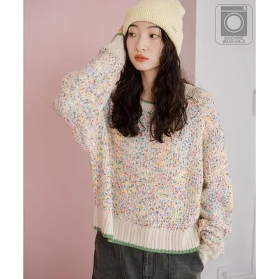 Knit sweater MIX color neck pullover ladies